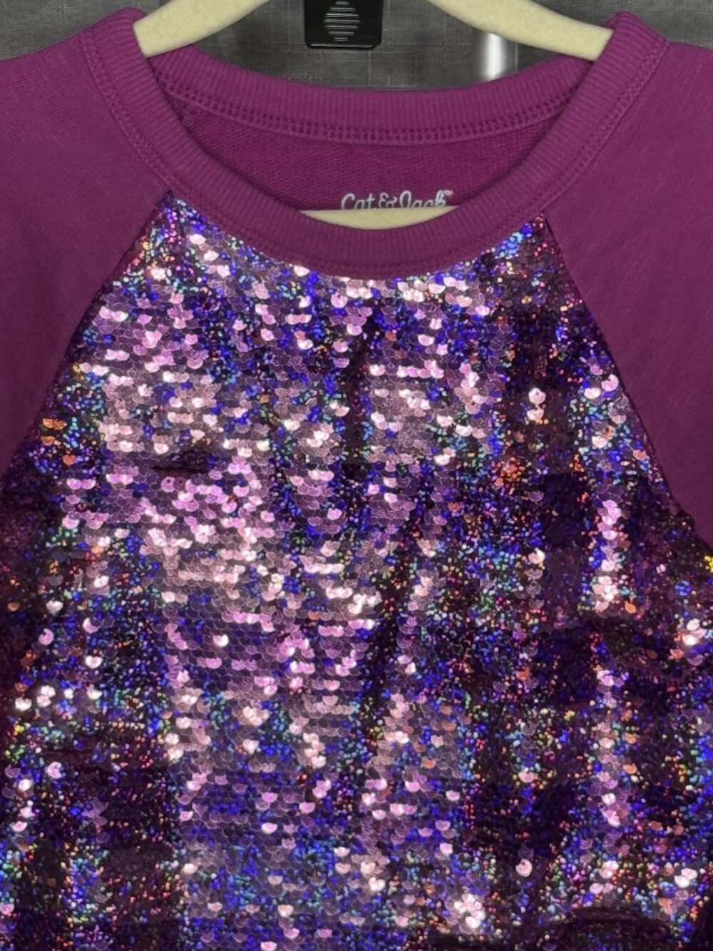 Cat & Jack - Girls Purple Sequin Long Sleeve Sweat Shirt - Size Small 6/6X